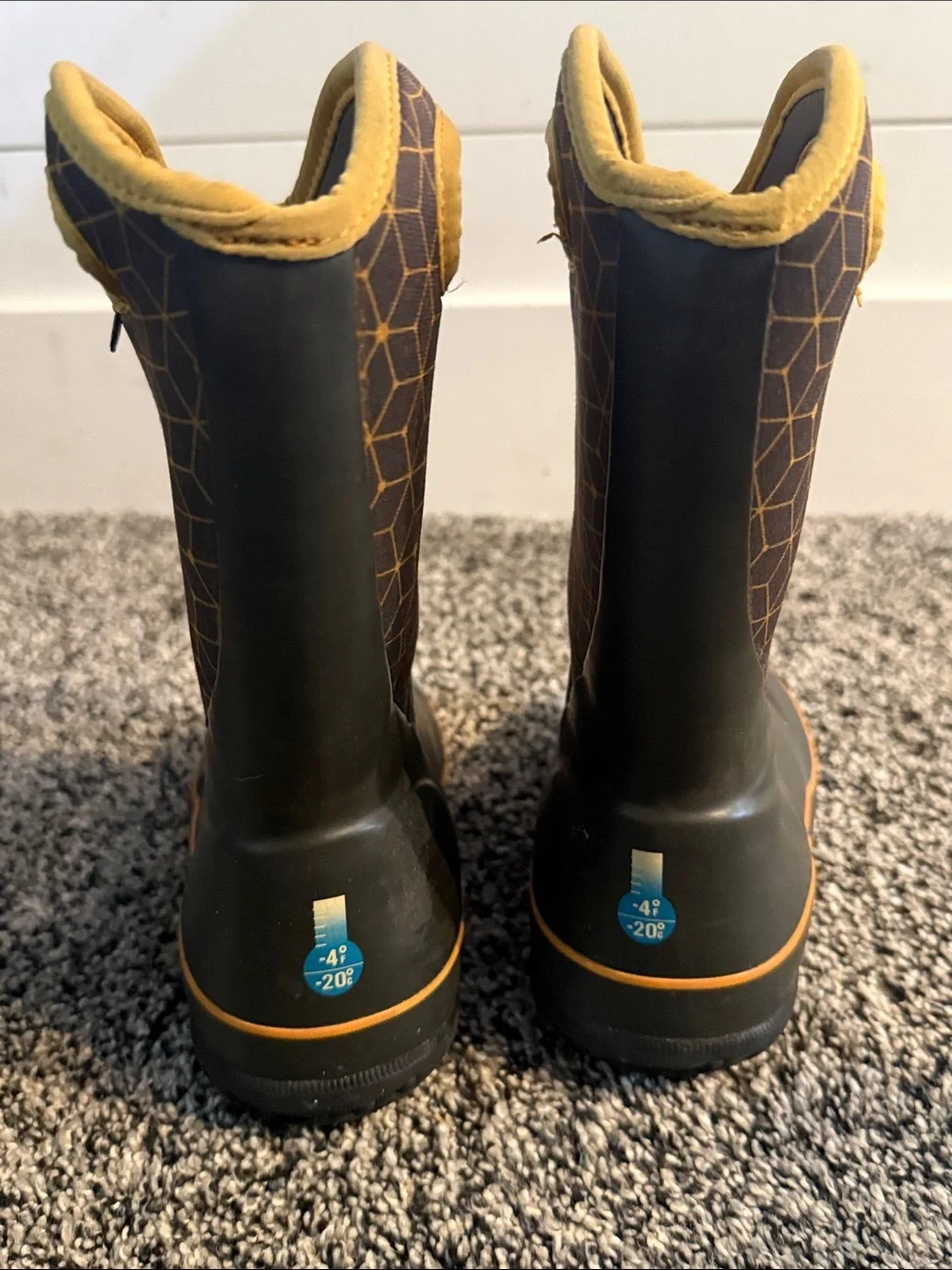 K Slushie Kids Black Gold Waterproof Neoprene Rain Snow Boots Size 13